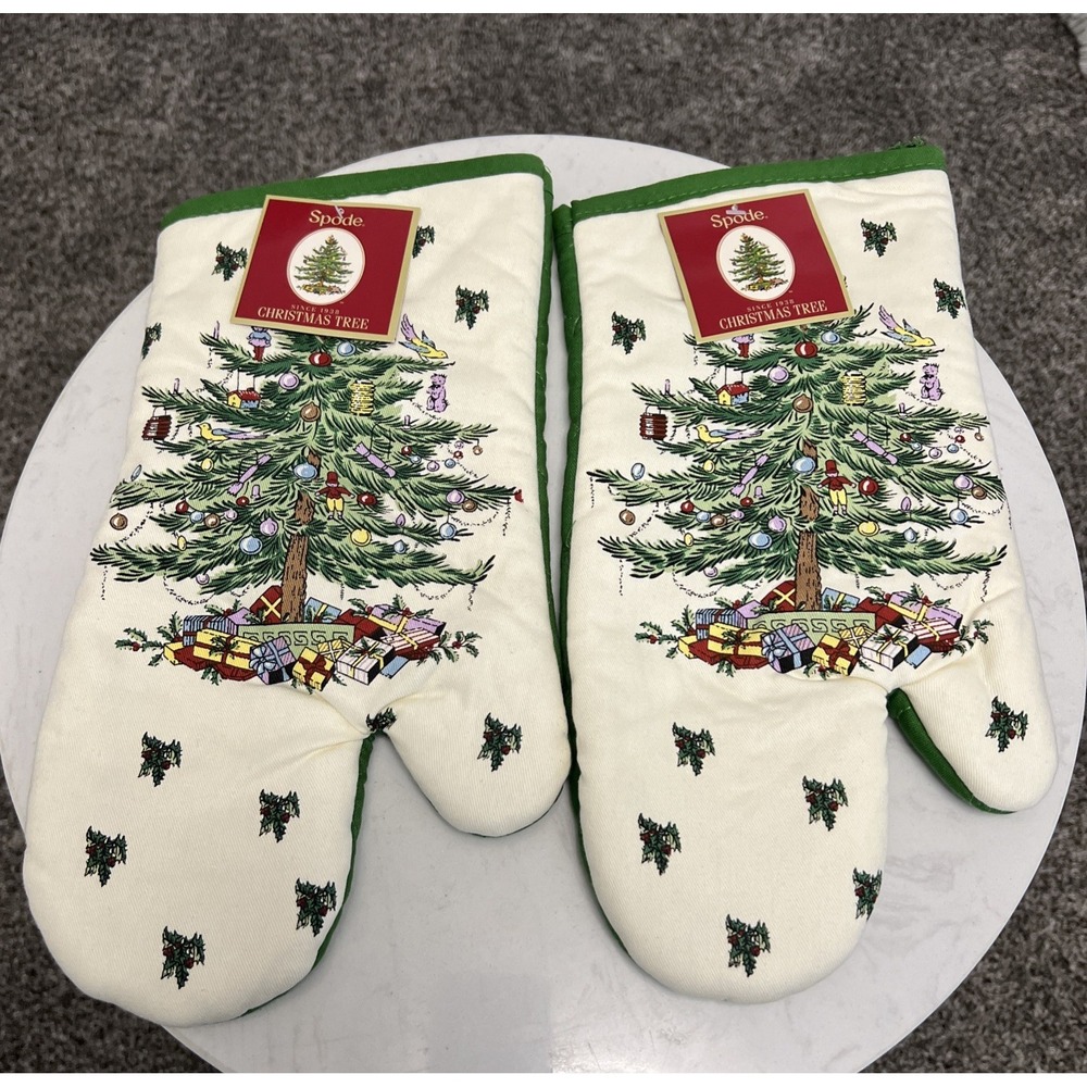 Spode Christmas Tree Oven Mitt Glove 2 Holiday Cotton Kitchen Baking Cooking